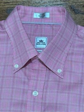 Peter Millar Nanolux Pink And White Plaid Button-Down Dress Shirt